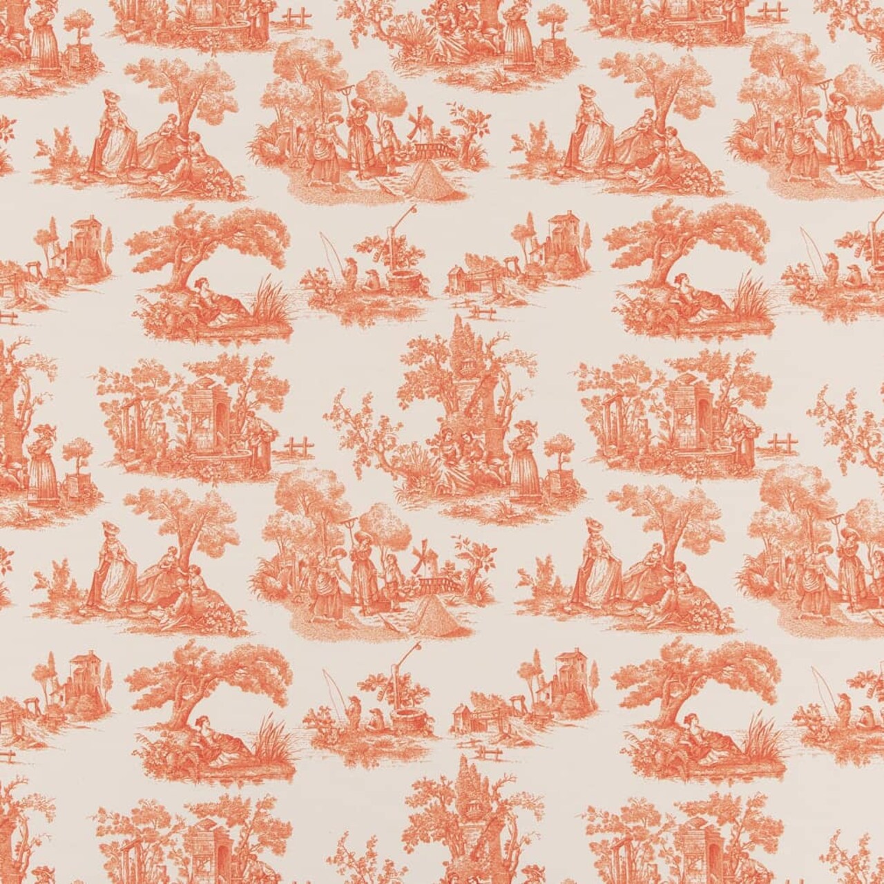 Upholstery Fabric - Orange & Rust Toile Upholstery Fabric 54 Inches"
